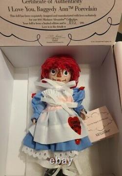 Madame Alexander #64255 I Love You Raggedy Ann 8 Porcelain Doll LE 200 Retired